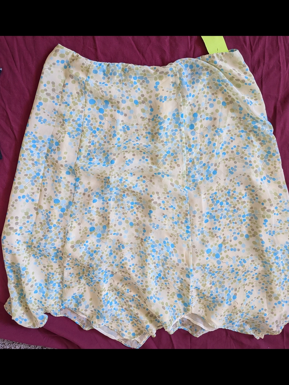 Apostrophe Cream Skirt with Blue & Olive Polka Accents and Berry Lining